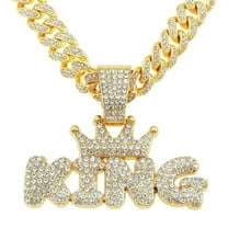 Men Women Hip Hop Little Crown Letters KING Pendant Necklace with 13mm Crystal Cuban Chain HipHop Iced Out Bling Necklaces Fashion Charm Jewelry