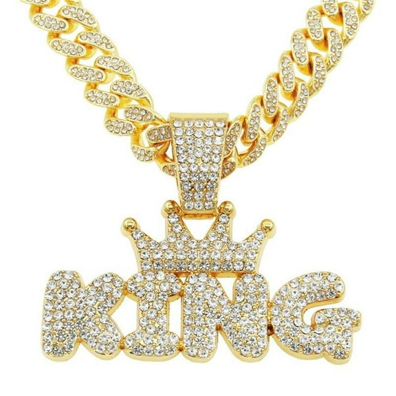 Men Women Hip Hop Little Crown Letters KING Pendant Necklace with 13mm Crystal Cuban Chain HipHop Iced Out Bling Necklaces Fashion Charm Jewelry