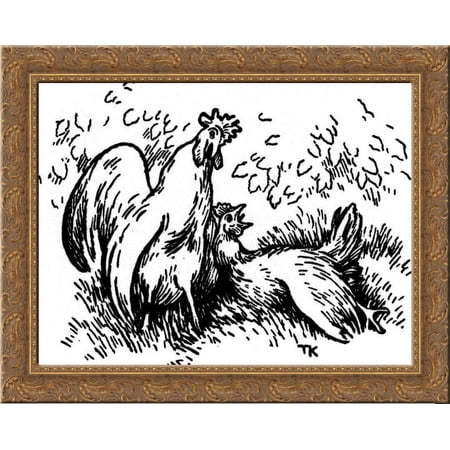 Tuppen Och Hoenan 24x20 Gold Ornate Wood Framed Canvas Art by Theodor Severin Kittelsen