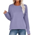 thumbnail image 3 of Fall Saving! HVOBTTY Women's Long Sleeved Pullover T Shirts, Fall Tops for Women, Women's Casual Soft Solid Color Crew Neck Oversized Sweatshirt Purple, L, 3 of 5
