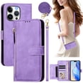 thumbnail image 2 of Crossbody Wallet Case For iPhone 14 Pro Max, PU Leather Flip Stand Case with [RFID Blocking] Card Holder, Zipper Pocket Handbag Magnetic Snap Shockproof Phone Case with Wrist Strap,Purple, 2 of 12