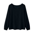 thumbnail image 5 of cocolona Womens Crew Neck Pullover Linen Tops Loose Casual Long Sleeve Shirts Solid Color Breathable Blouses, 5 of 7