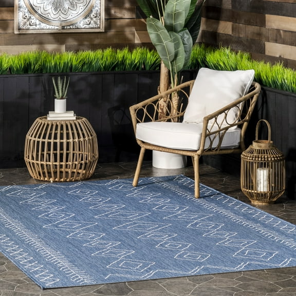 nuLOOM Sierra Moroccan Diamond Outdoor Area Rug, 8' 6" x 13', Blue