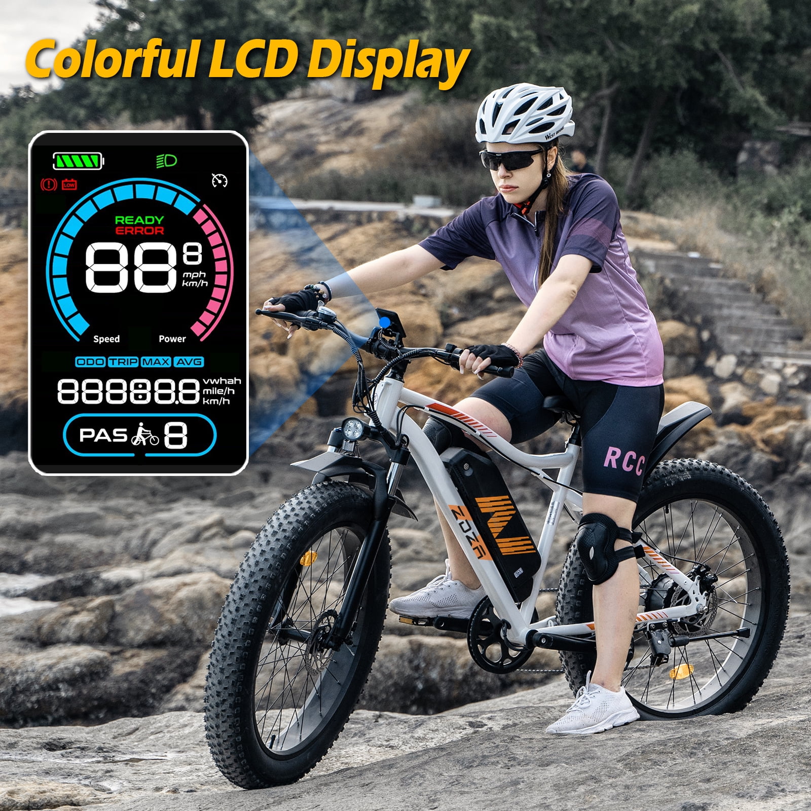 ZDZA Electric Bike for Adults, 1500W Peak E-Mountain Bicycle, 26" Fat Tire 28mph Ebike, 48V 624Wh Removable, 7 Speed and Dual Suspension UL2849