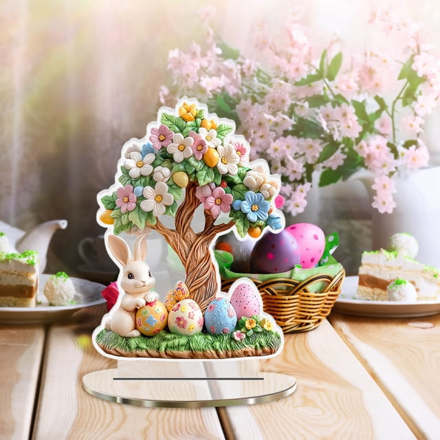 Decoración acrílica de escritorio con forma de conejito de Pascua | Adorno hueco para centro de mesa festivo | Decoración de Pascua para el hogar, la oficina y la estantería