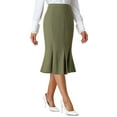thumbnail image 4 of INSPIRE CHIC Women's Work Solid Skirt Below Knee Lenght Fishtail Skirts with Belt XL Olive Green, 4 of 5