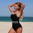 thumbnail image 7 of One Piece Swimsuit Women Tummy Control Modest Slim Color Block Bathing Suits High Cut Full Coverage Swimwear Black M, 7 of 7