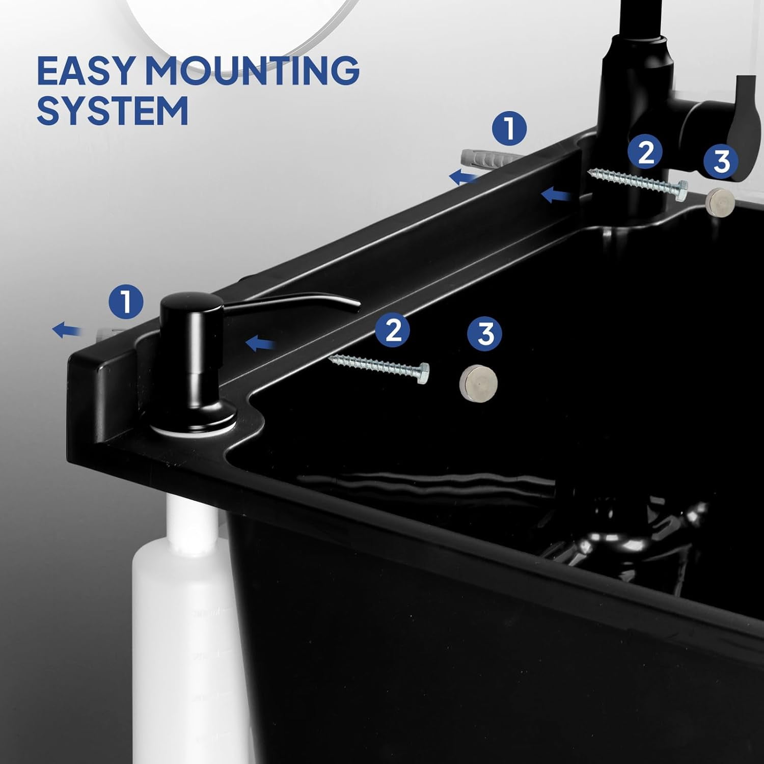 ROVSUN Plastic Wall-Mounted Utility Sink, Wall-Mounted Utility Tub with Wall Bracket, Hot&Cold Faucet, Drain Plug, Perfect for Basement, Laundry Room, Garage or Shop and More, Black