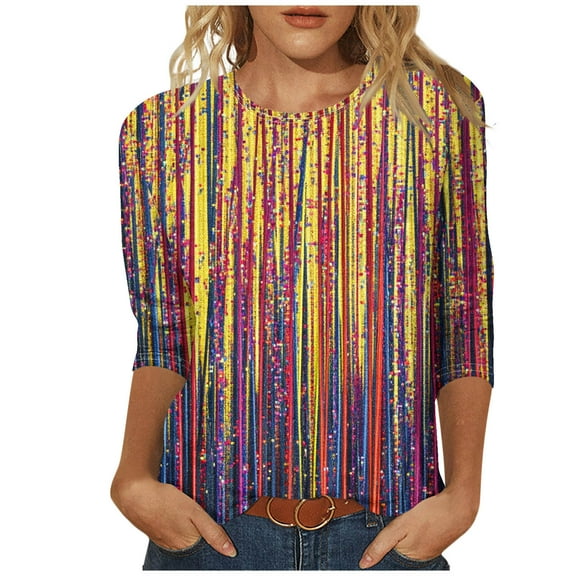 CYMMPU Women's Basic Tees Tunic Tops Crewneck Floral Printed 3/4 Length Sleeve Vintage Summer Fall Swing Shirts Business Work Blouses 2025 Clothes Multicolor XXL