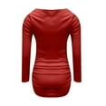 thumbnail image 6 of Leesechin Skirt for Women Elastic Waist Pleated Casual V-Neck Solid Color Long Sleeves Slim Dress Short Skirt, 6 of 6