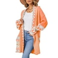 thumbnail image 2 of Cardigan for Women Long Sleeve Contrasting Color Print Open Front Knit Oversized Cardigan Orange S, 2 of 5
