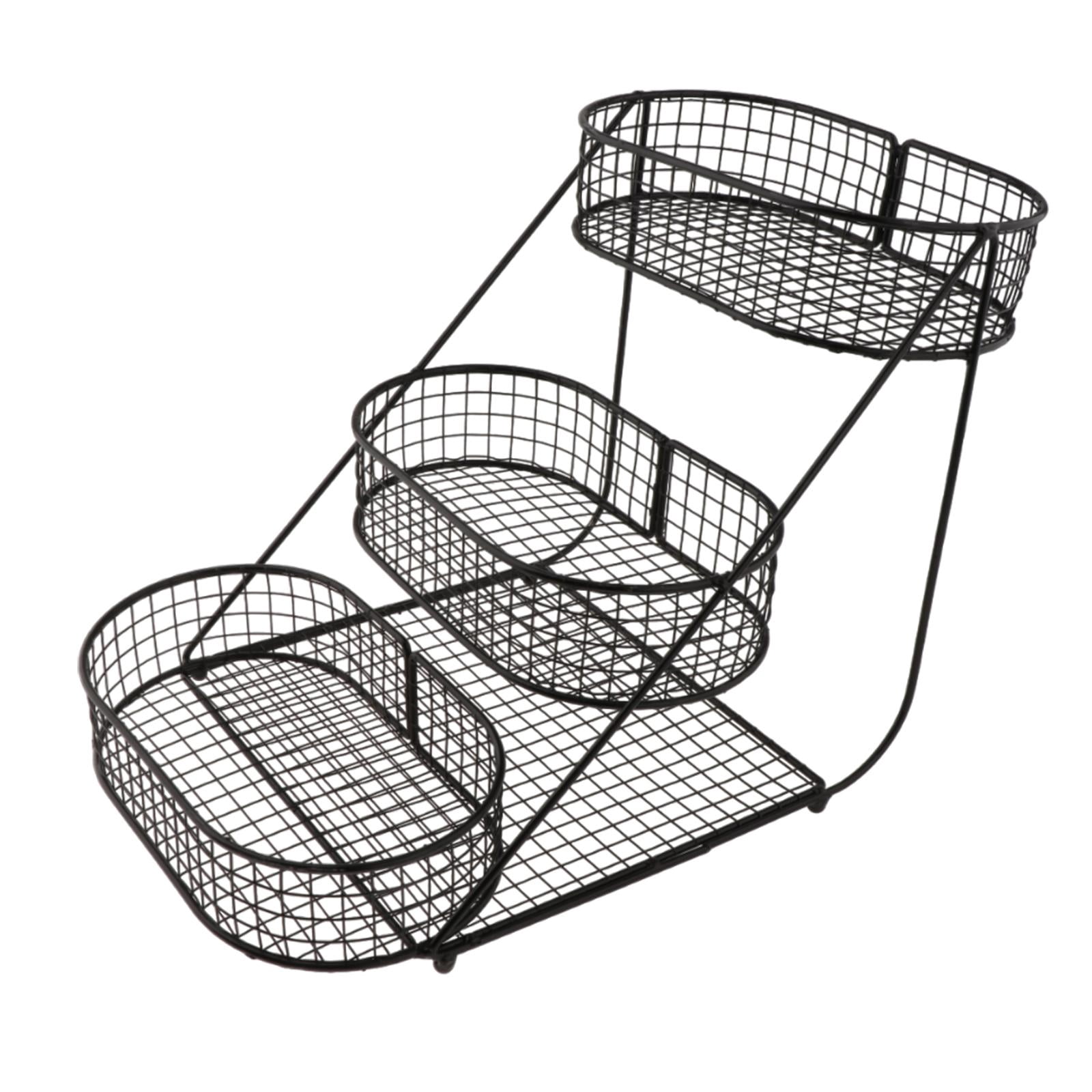 Fiocias 3 Tier Countertop Fruit Basket Space Saver Serving Stand Vegetables Storage Rack black