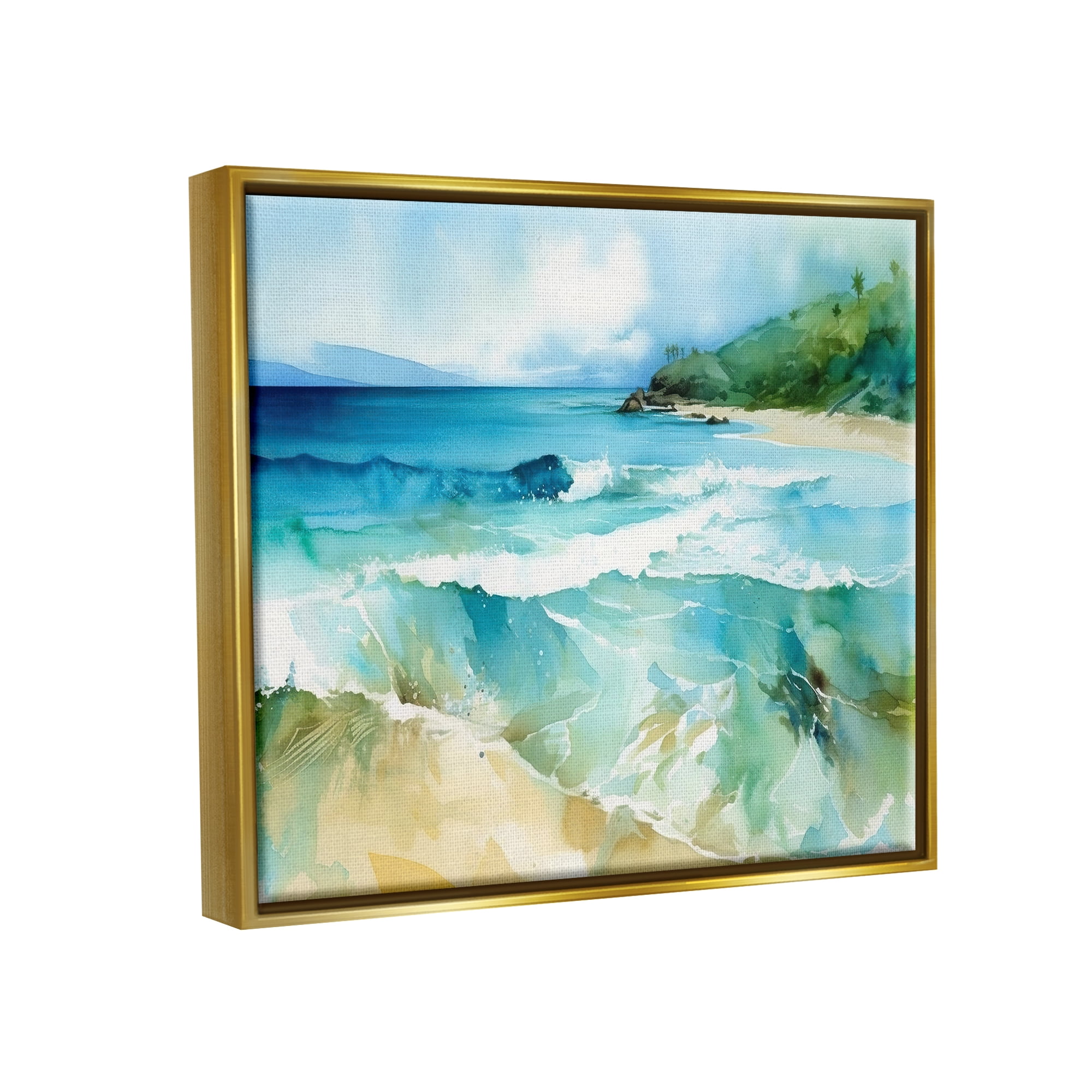 Stupell Industries Abstract Beach Waves Landscape Painting Gold Floater Framed Canvas Art Print Wall Art, 31 x 25
