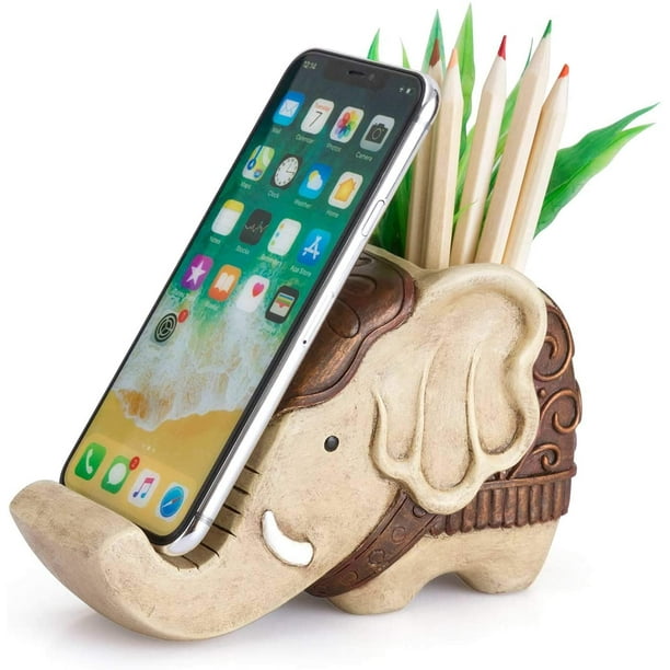 Pen Pencil Holder With Phone Stand Elephant Shaped Resin Container With Cell Phone Stand Carving Brush Scissor Holder Desk Organizer Decoration For Office Desk Home Decorative Walmart Com Walmart Com