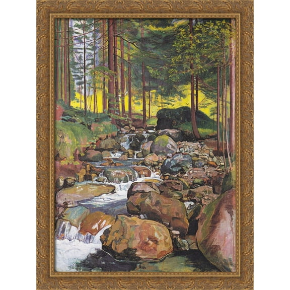 Forest with a mountain stream 28x38 Large Gold Ornate Wood Framed Canvas Art by Ferdinand Hodler