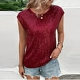 thumbnail image 4 of JGNGSHN Women's Crew Neck Glitter Sequin Tops Casual Cap Sleeve Club Party Tee Shirts Party Top for Women Wine S, 4 of 7