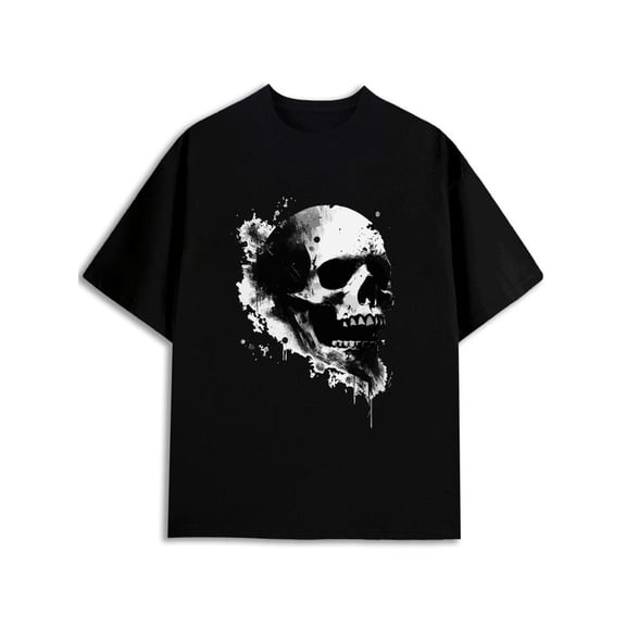 Greenink Skull Splash Oversized T-Shirt Mens t shirt black graphic casual Daytime and weekend wear t shirts For summer Fall Basic Unisex Shirt Printed tshirts
