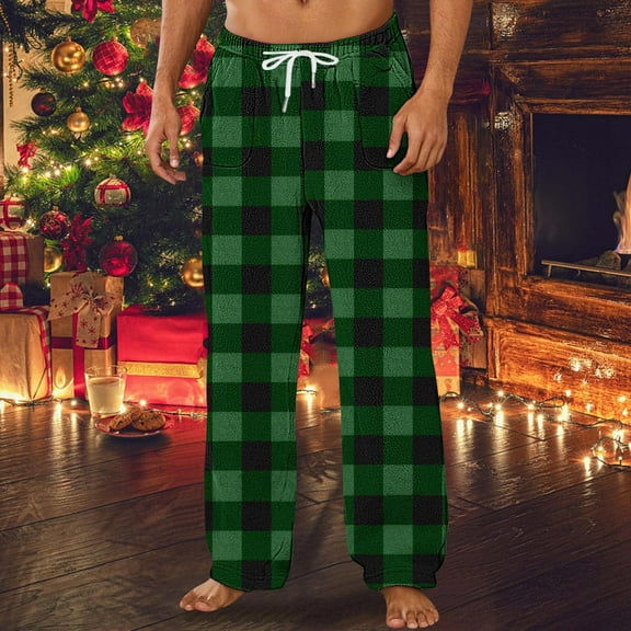 Handshe Men's Casual Lounge Pants with Elastic Waist & Plaid Print Pockets, Lightweight Comfortable Home Wear for Relaxation and Daily Use