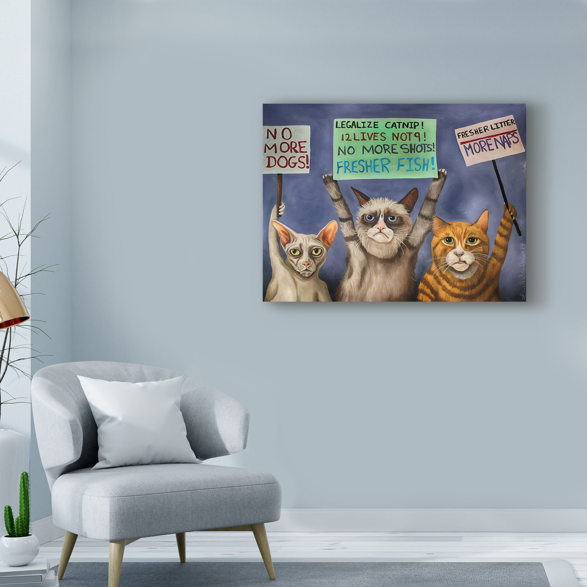 Cats On Strike 32 in x 24 in Painting Canvas Art Print, by Trademark Art