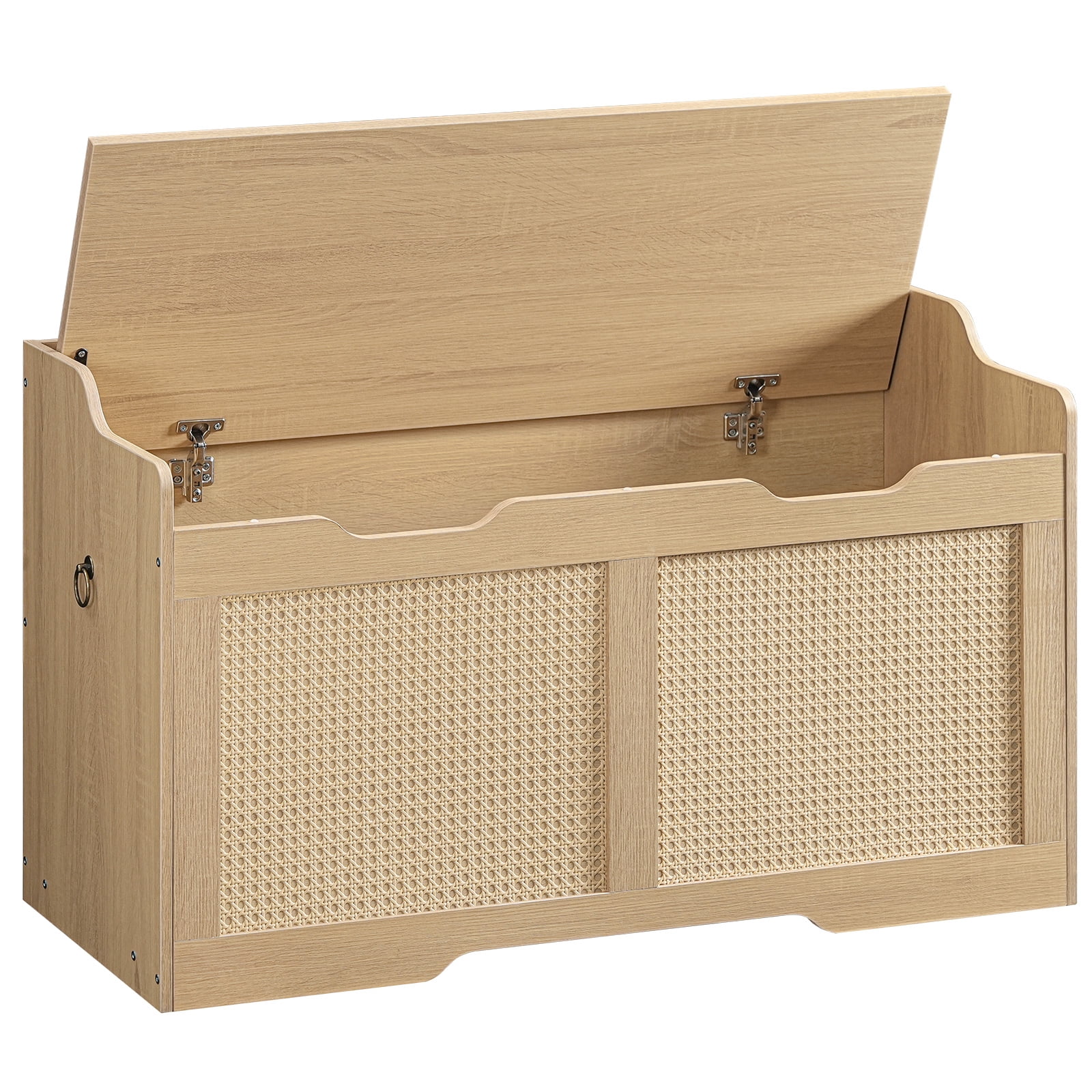HOOBRO 39.4" Long Storage Chest, Large Storage Box, Toy Chest with Faux Rattan Decoration, Toy Box Organizer, Shoe Bench, with Safety Hinge and U-Shaped Cutouts, Living Room NL82CW01