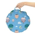 thumbnail image 2 of Hot Air Balloon Round Floor Cushion with Handle, Striped Sky Transportation Soaring Clouds Birds Repetitive Illustration, Decorative Pillow for Living Room & Dorms, 18" Round, Multicolor, by Ambesonne, 2 of 4
