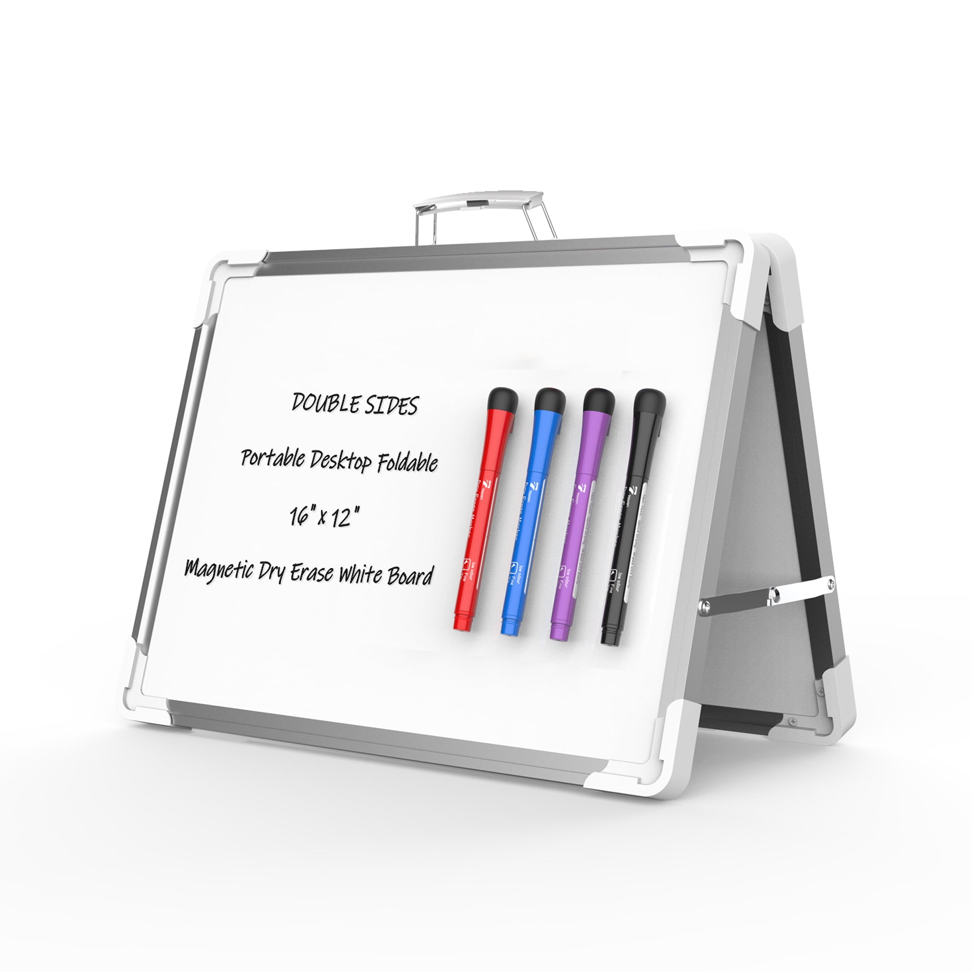 Hensigt Valnød Biskop TOWON Double-Sided White Board Small Magnetic Dry Erase Board with Handle  and 4 Markers - 16"x12" Portable Foldable Desk Whiteboard Pizarra for Kids  Adults - Walmart.com