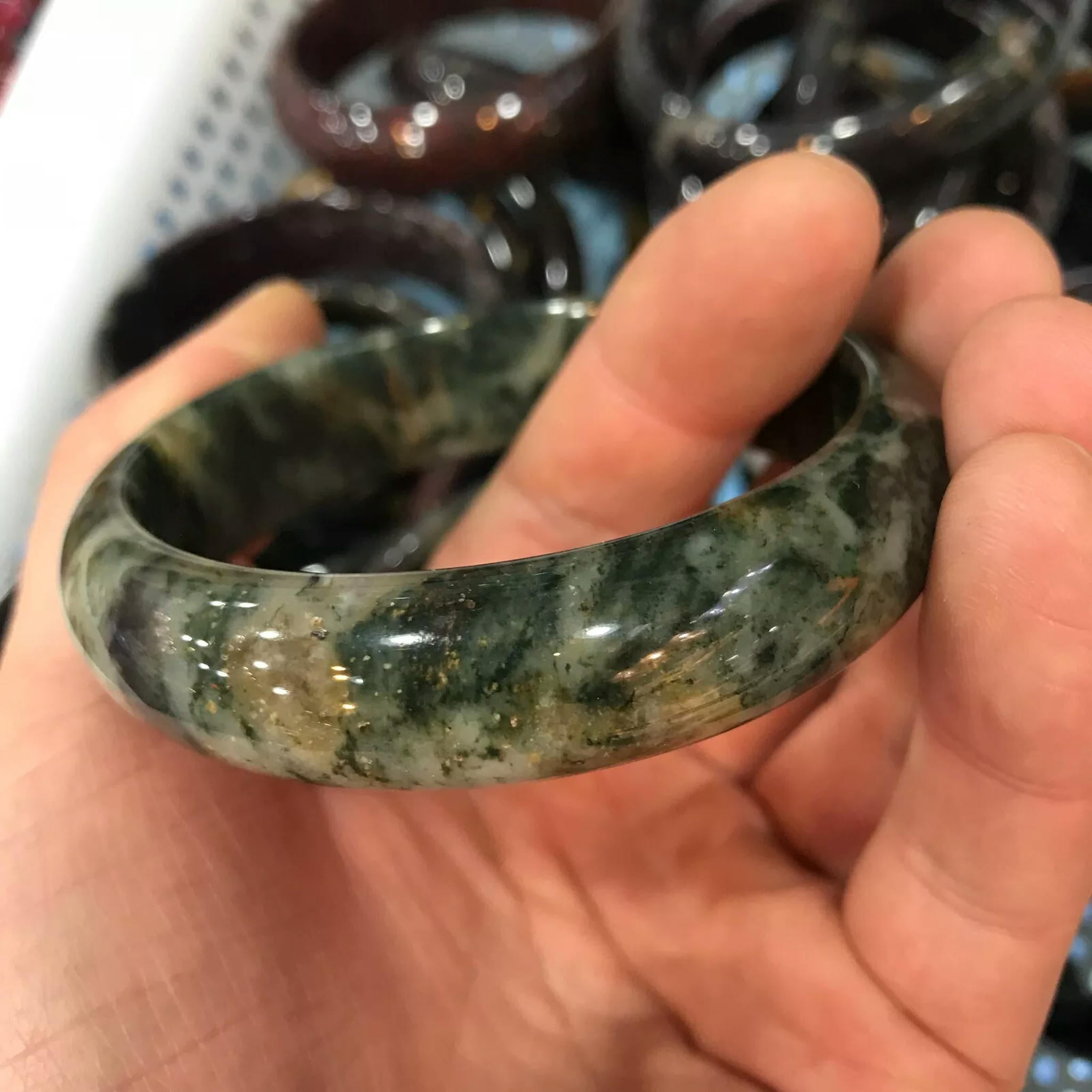 HOOUN 62 mm Grade A Natural Jade Bangle for Women Girls Jadeite Jewelry Bracelets