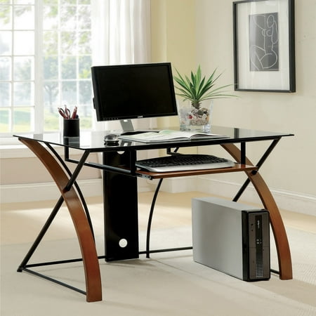 Antique American Oak Furniture - Furniture of America Sirga Oak and Black Glass Modern Computer Desk by FOA