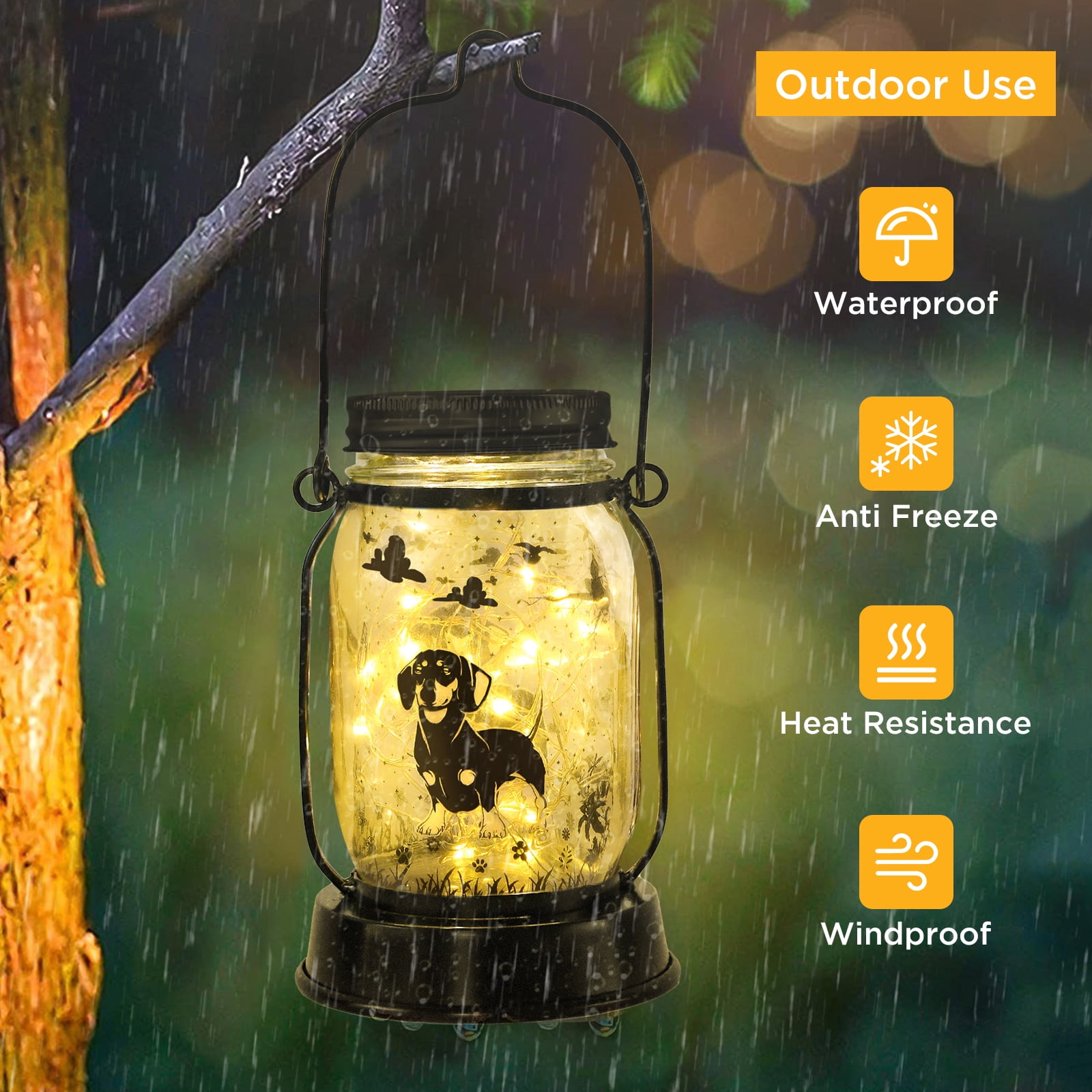 Dachshund Solar Lanterns Mother's Day Gift Outdoor Garden Hanging Solar Lights Fairy and Dog Lover Gifts for Women, Memorial Gifts Fairy Lights for Patio Yard Lawn Outside Decor Lamp