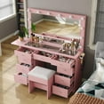thumbnail image 3 of Vanity Desk with Power Outlet, Makeup Vanity with Lighted Mirror, 3 Colors Adjustable, Glass Top Vanity with Chair, Vanity Set for Bedroom, Dressing Room, 3 of 8