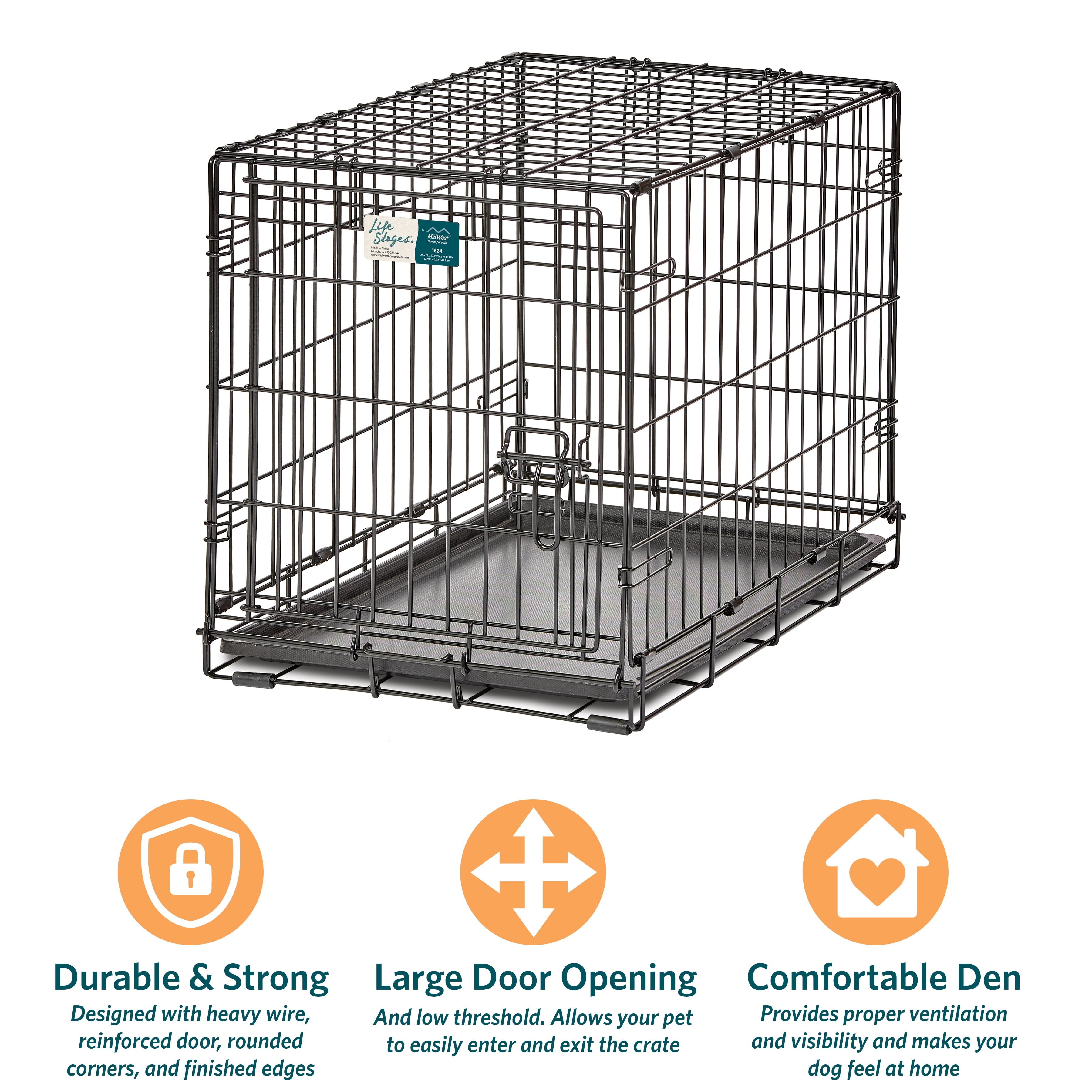 MidWest Homes for Pets 24-Inch LifeStages Crate for Small Breeds, 12-20 lbs, Single Door Folding Dog Crate with Divider Panel, Leak-Proof Tray & Secure Latch, Heavy-Duty & Easy to Assemble