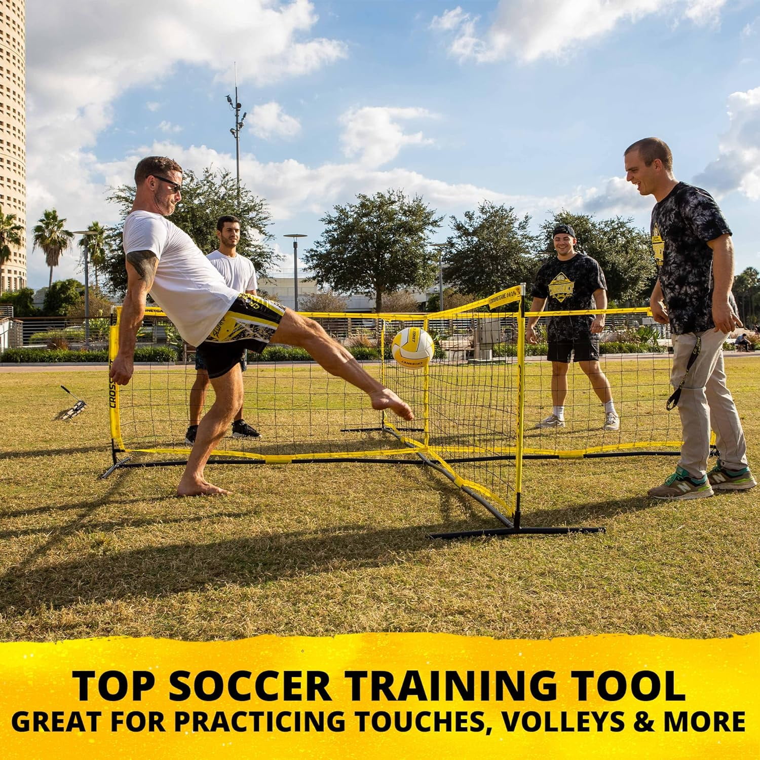 CROSSNET Four Square Soccer Game - Outdoor Sport Games for Adults and Family - Soccer Tennis Nets for Backyard & Parks - Quick Assemble and Portable - Training Soccer Equipment for Kids and Adults