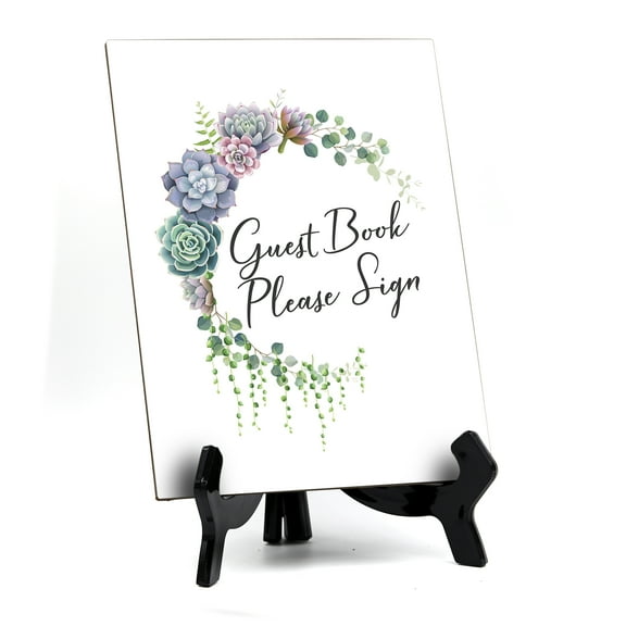 Signs ByLITA Guest Book Please Sign Table Sign, Floral Crescent Design (6 x 8")