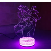 Mermaid Ariel 3D Night Light Multi Color Changing Illusion Lamp for Children Kids Girls Boys Disney Gift Christmas Birthday Best Gifts
