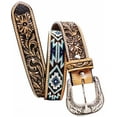 thumbnail image 3 of 28 Men's 1-1/2" Wide Tan Leather Floral Tooled Casual Jean Beaded Belt 26FK33, 3 of 4