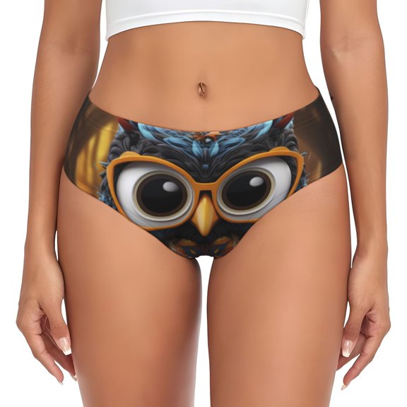 Womens Underwear - Quirky Owl With Glasses No Show Seamless Underwear for Women, Stretch Women's Panties, Hipster Soft Comfort Ladies Panties Bikini Underwear Briefs
