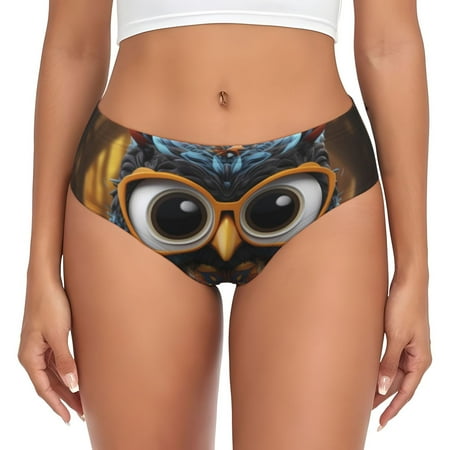 Naloa Quirky Owl With Glasses Womens No Show Cotton Underwear Mid-High Waisted Soft Ladies Panties Strech Breathable Briefs -Large