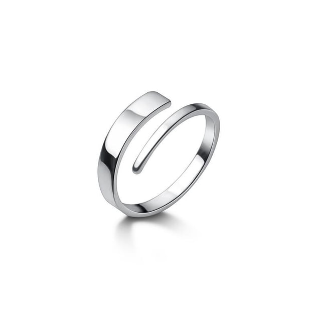 S925 Silver Sterling Ring Women's Simple Shinny Surface Ring with Size Adjustable