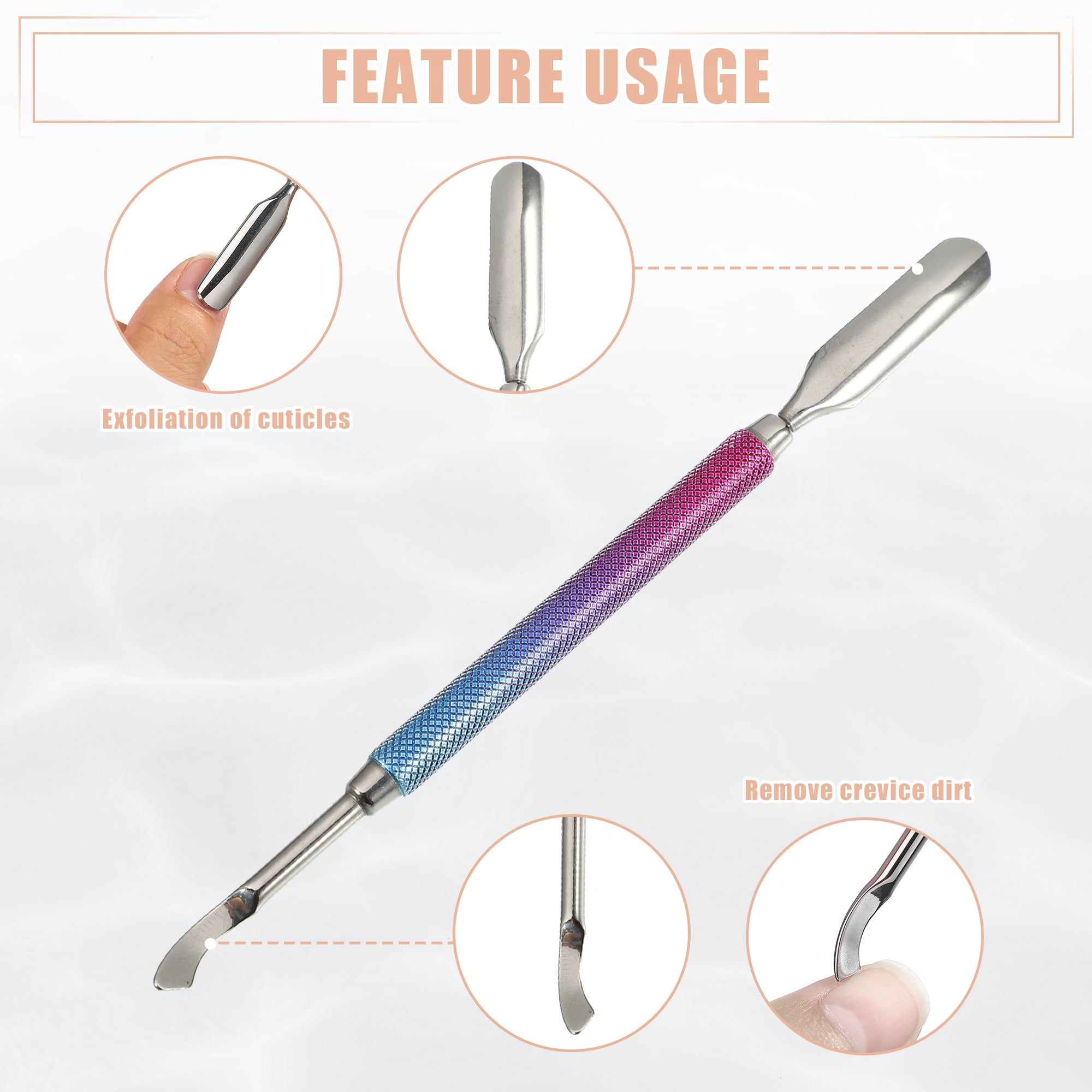 Unique Bargains 3 Pcs Cuticle Pusher Set Stainless Steel Double Head Tool for Nails