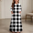 thumbnail image 2 of BLTIBY Boho Dresses for Girls Plaid Printed Crew Neck Maxi Dress Summer Home Dresses with Pockets Black 9-10 Years, 2 of 7