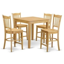 East West Furniture Pub 5-piece Wood Dining Set with Stools in Oak