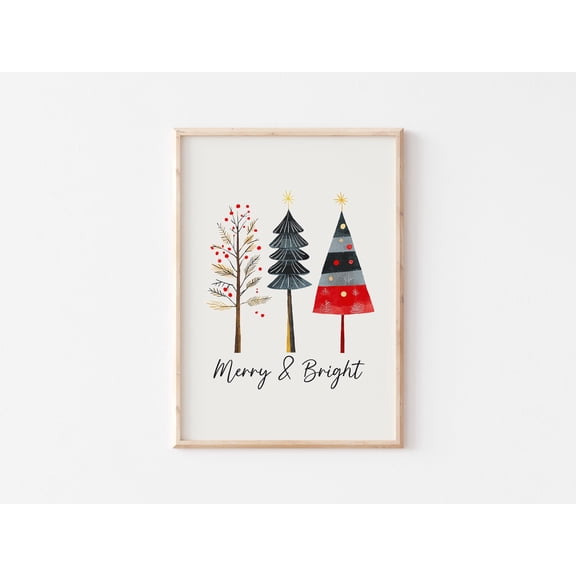 WestConfe Merry and Bright Print, Boho Christmas Print, Whimsical Christmas Decor, Cozy Winter Decoration