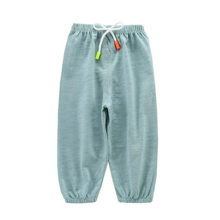 

Kids Girls Boys Comfortable Casual Pure Cotton Pants Solid Color Drawstring Elastic Pants Anti-mosquito Bloomers