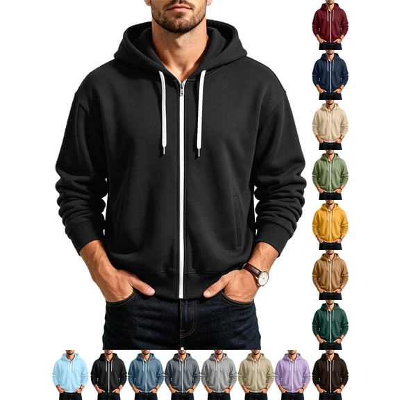 Men's Windbreakers Casual Jacket Loose Solid Color Outdoor Long Sleeved Hooded Casual Jacket/jacket Windbreaker Front-Zip Jacket Black 4XL
