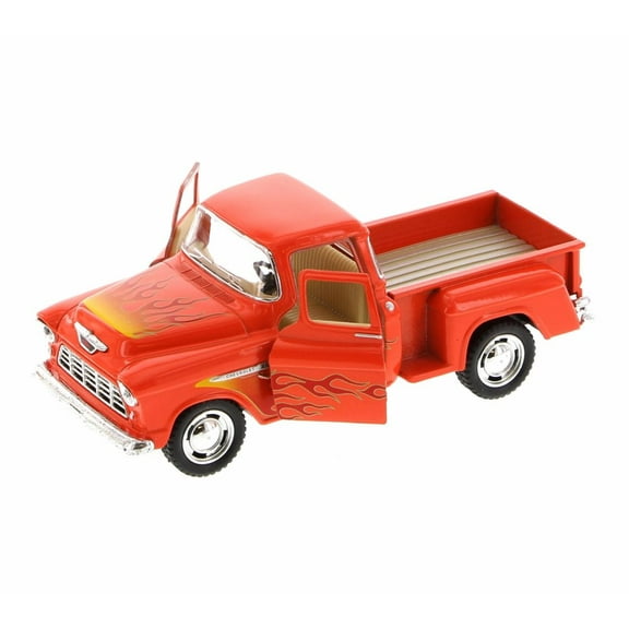 1955 Chevy Stepside Pickup with Flames, Red with Flames - Kinsmart 5330DF - 1/32 Scale Diecast Model Replica (Brand New, but NOT IN BOX)