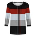thumbnail image 6 of Otntypg Trendy 3/4 Sleeve Tops for Women Dressy Casual Summer Striped Color Block Printed Crewneck T-Shirts Loose Fit Basic Tunic Blouse Red S, 6 of 6