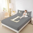 thumbnail image 4 of Erosebridal Modern Monogrammed L Bed Sheets, Black Lines King Sheets, Kids Girls, 4 Pieces, 4 of 5