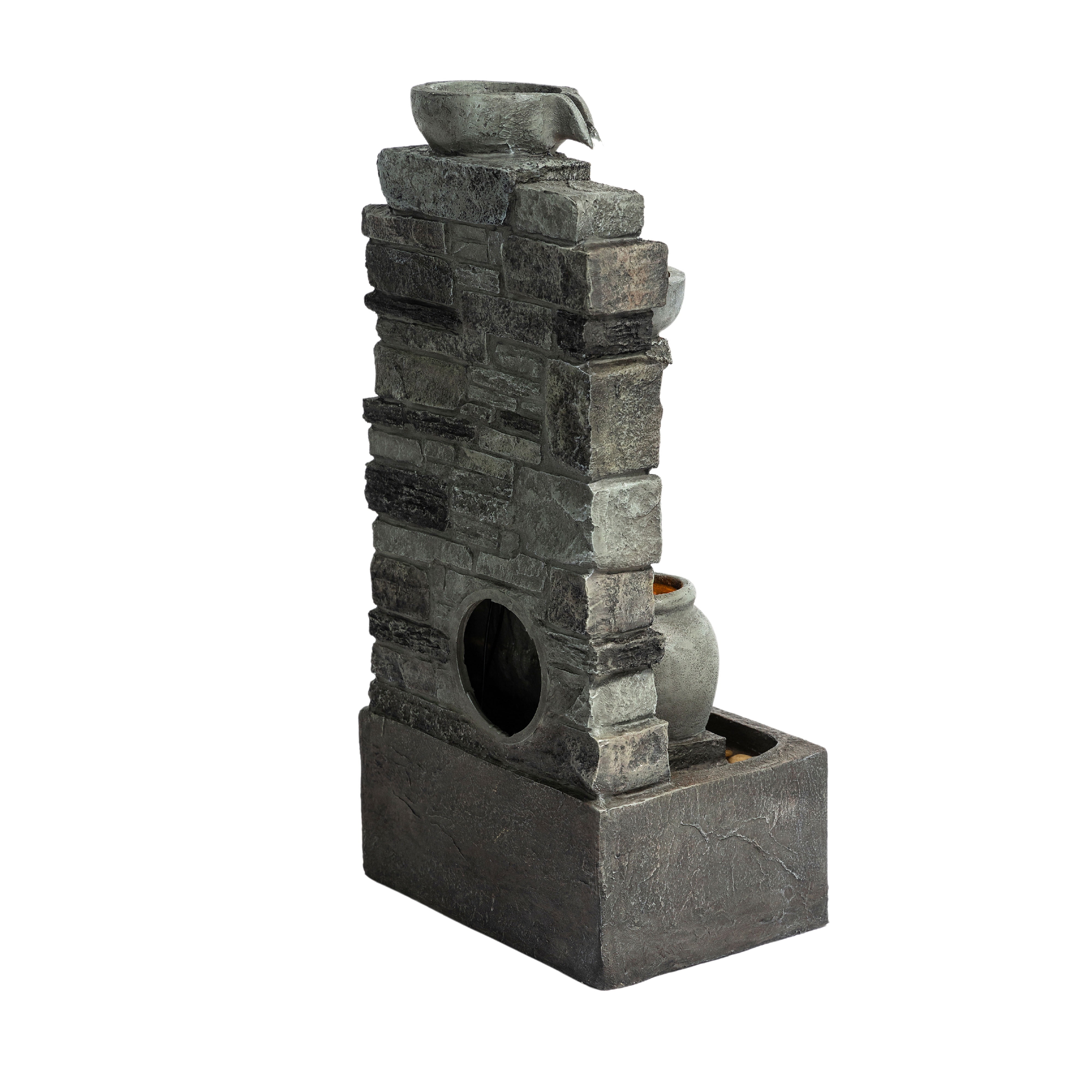 Teamson Home 28.5" Outdoor 4-Tier Stacked Stone Cascading Water Fountain with LED Lights, Gray