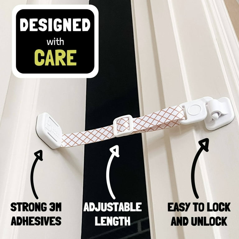 Neobay Child Proof Door Lock with Adjustable Door Strap and Latch. No Need for Interior Cat DOOR. Keep Toddler Out of Room with Litter Box While Let