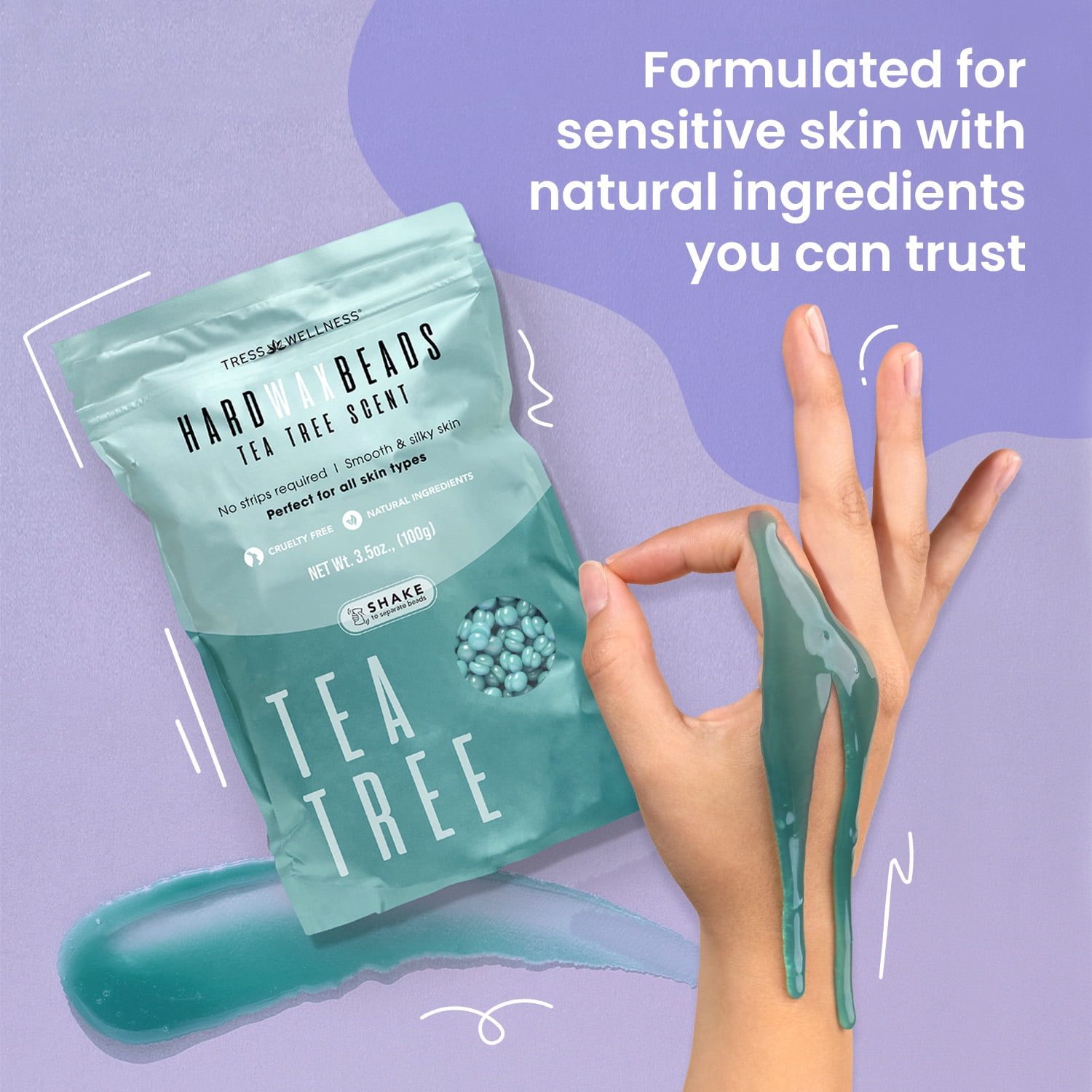 Tress Wellness Hair Removal Waxing Kit for Men & Women with Hard Wax Beads, Black